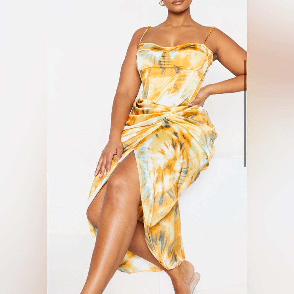 Orange Tie Dye Print Structured Corset Top and skirt
